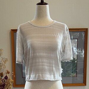 Lululemon White Mesh Cropped Short Sleeve Top | Sheer Athletic Tee | Size S